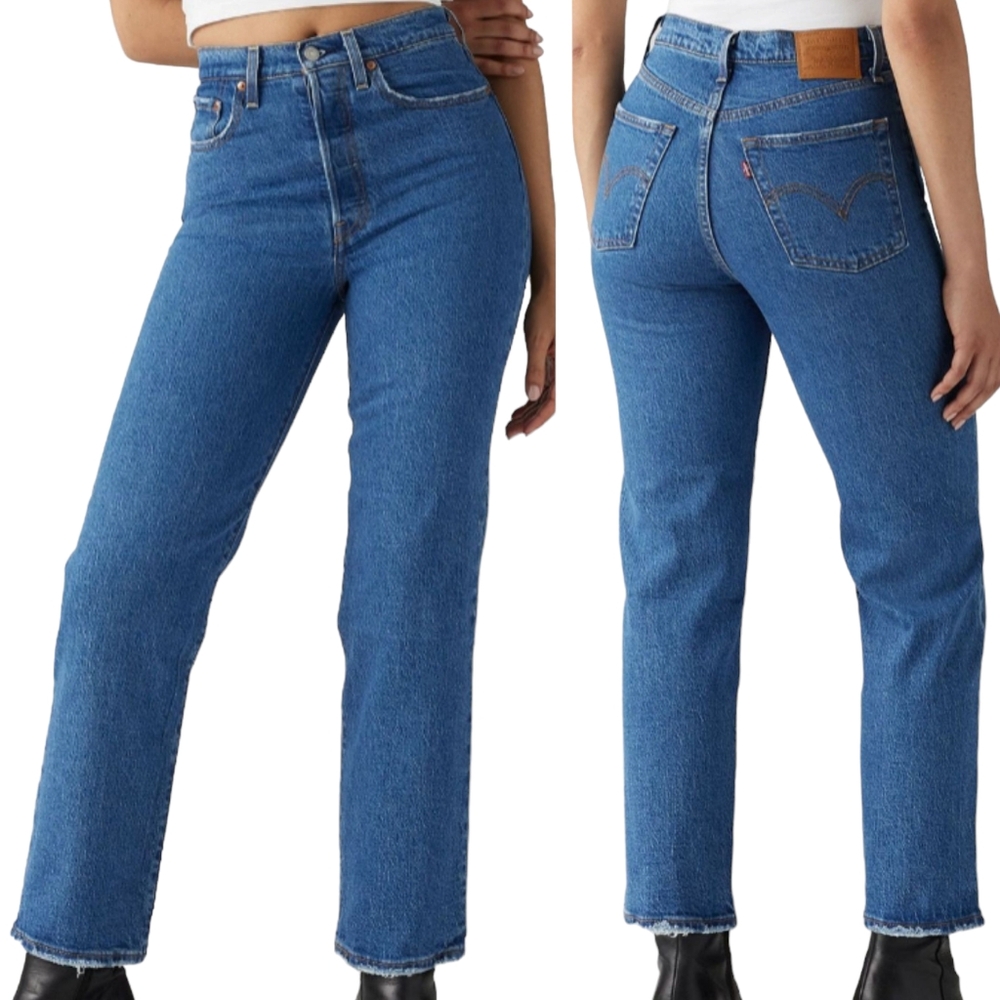 Levi's Jeans Ribcage High Rise Straight Ankle Button Fly Relaxed Leg Low Stretch